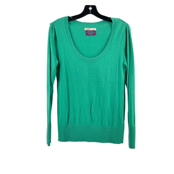 Old Navy Women's Green Knit Long Sleeve Sweater Argyle Scoop Neck Size M - Picture 2 of 10